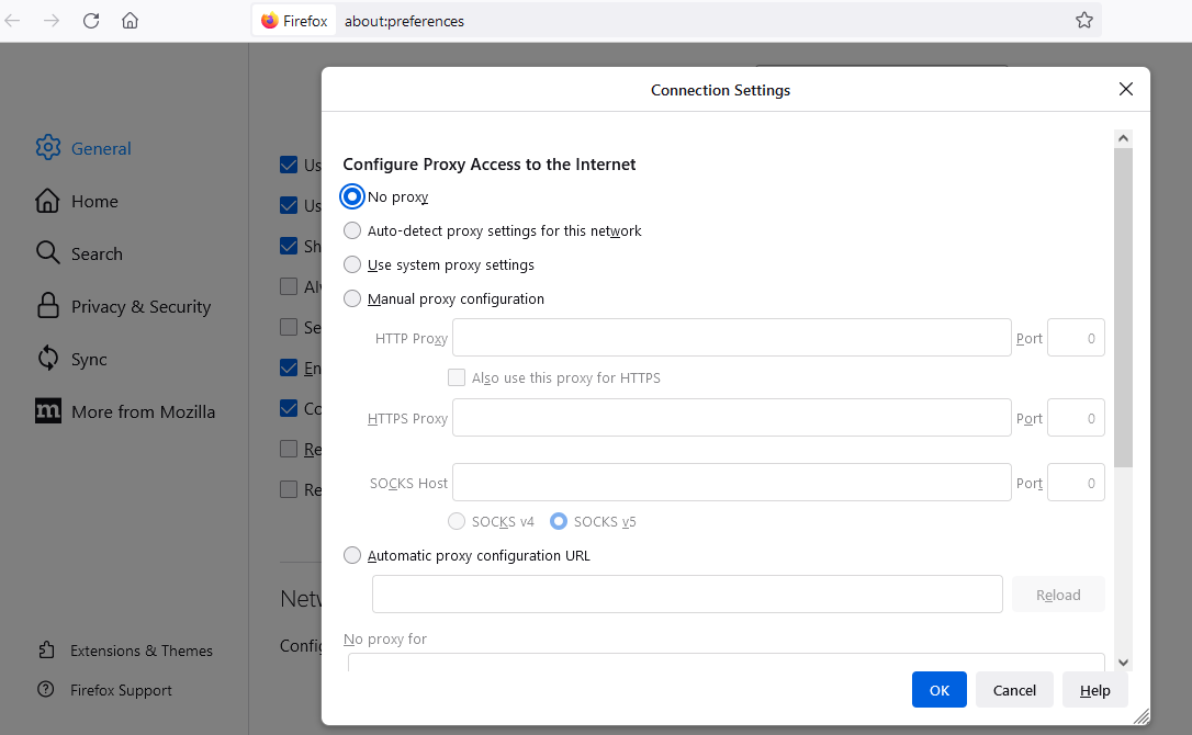 No Proxy Setting